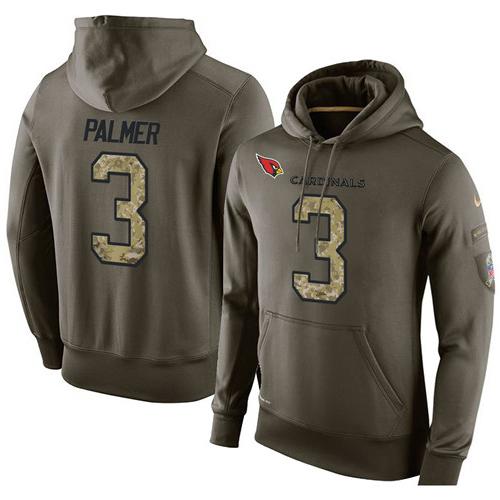 NFL Men's Nike Arizona Cardinals #3 Carson Palmer Stitched Green Olive Salute To Service KO Performance Hoodie - Click Image to Close